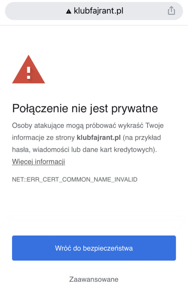 ssl bezpieczeństwo komunikat na telefonie